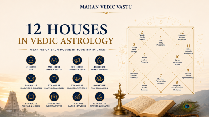 12 houses in Vedic astrology and their meanings in a birth chart