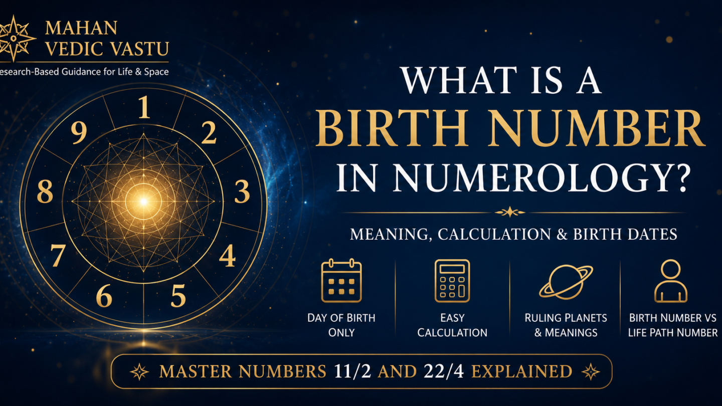 What Is a Birth Number in Numerology? Meaning, Calculation & Birth Dates Birth Number in Numerology guide showing numbers 1 to 9, calculation, ruling planets and master numbers 11/2 and 22/4