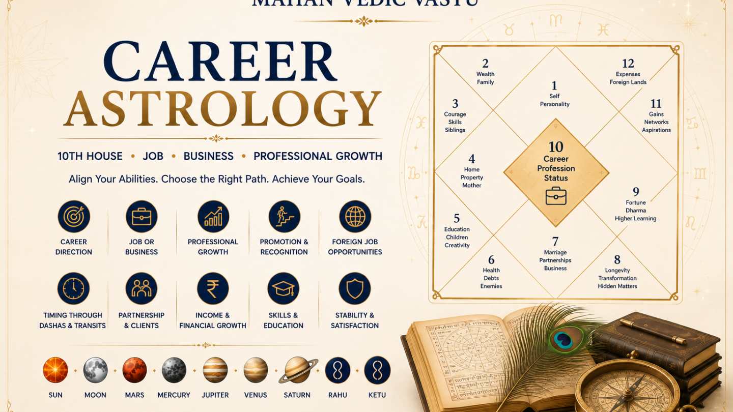 Career Astrology: How Your Birth Chart Reveals Career, Job & Business Potential Career astrology birth chart showing 10th house, job and business analysis in Vedic astrology
