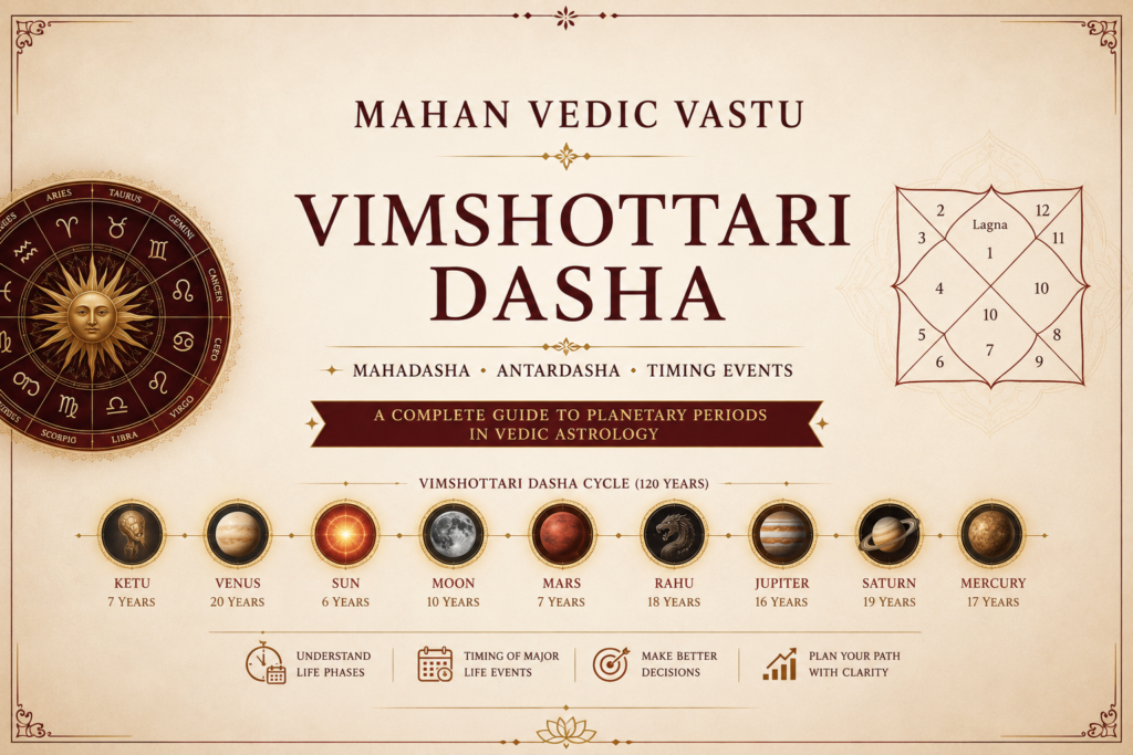 Vimshottari Dasha: Mahadasha, Antardasha and Timing Events in Vedic Astrology Vimshottari Dasha showing Mahadasha and Antardasha planetary periods in Vedic Astrology